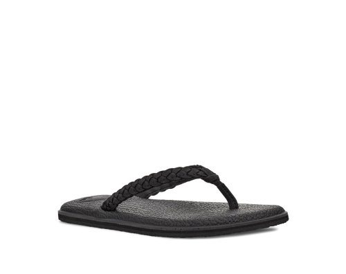 Tong Sanuk Yoga Braid Cuir Femme - Noir LQZTJD965